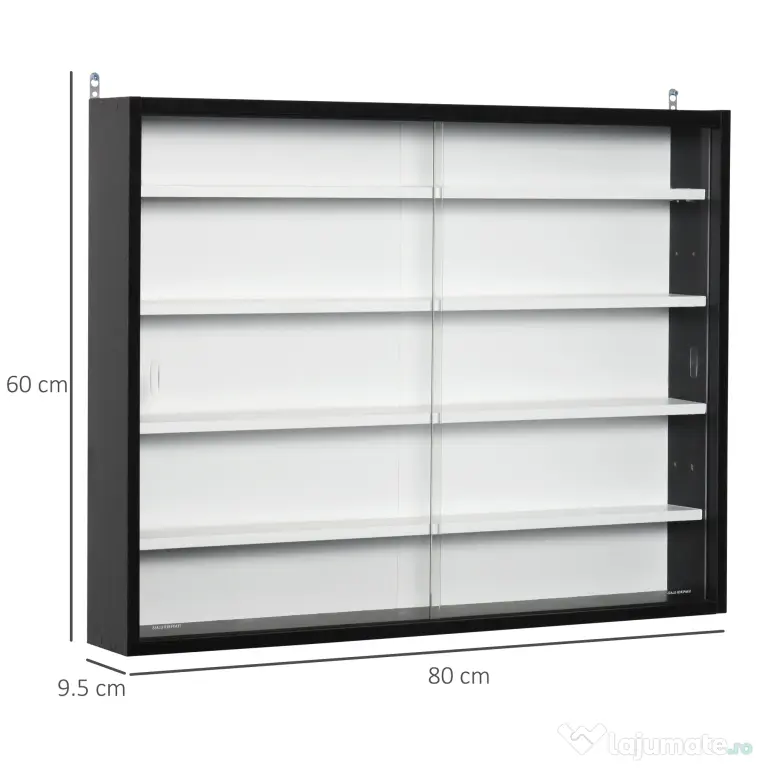 HOMCOM Vitrina Moderna pentru Colectionare 5 Etajere, Panou Suport de obiecte cu Etajere Reglabile, 80x9.5x60cm, Negru si Alb | Aosom Romania