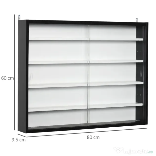 HOMCOM Vitrina Moderna pentru Colectionare 5 Etajere, Panou Suport de obiecte cu Etajere Reglabile, 80x9.5x60cm, Negru si Alb | Aosom Romania