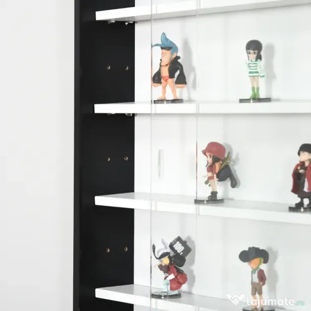HOMCOM Vitrina Moderna pentru Colectionare 5 Etajere, Panou Suport de obiecte cu Etajere Reglabile, 80x9.5x60cm, Negru si Alb | Aosom Romania