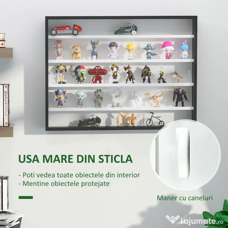 HOMCOM Vitrina Moderna pentru Colectionare 5 Etajere, Panou Suport de obiecte cu Etajere Reglabile, 80x9.5x60cm, Negru si Alb | Aosom Romania