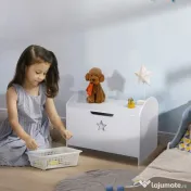 HOMCOM Cufăr Depozitare Jucării din Lemn, Cutie Organizare pentru Cameră Copii, Alb, 62×40×46.5 cm 