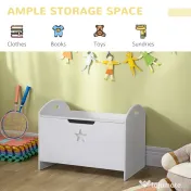 HOMCOM Cufăr Depozitare Jucării din Lemn, Cutie Organizare pentru Cameră Copii, Alb, 62×40×46.5 cm 