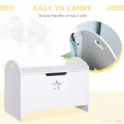 HOMCOM Cufăr Depozitare Jucării din Lemn, Cutie Organizare pentru Cameră Copii, Alb, 62×40×46.5 cm 