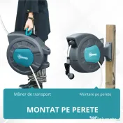 Outsunny Tambur pentru furtun cu derulare automata, montat pe perete, cu rotire la 180°, furtun de 15+1,4m si pistol de stropit multifunctional, gri