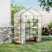 Outsunny Sera de Gradina din Otel si PVC Transparent cu Usa Rulou, 143x73x195cm 