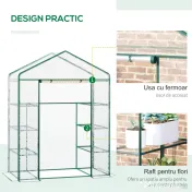 Outsunny Sera de Gradina din Otel si PVC Transparent cu Usa Rulou, 143x73x195cm 