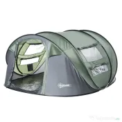 Outsunny Cort de Camping Pop Up pentru 2 Persoane cu 2 Uși, 4 Ferestre și Înveliș Impermeabil, 263.5x220x123 cm, Verde | Aosom Romania