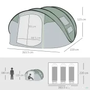 Outsunny Cort de Camping Pop Up pentru 2 Persoane cu 2 Uși, 4 Ferestre și Înveliș Impermeabil, 263.5x220x123 cm, Verde | Aosom Romania
