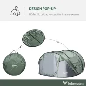 Outsunny Cort de Camping Pop Up pentru 2 Persoane cu 2 Uși, 4 Ferestre și Înveliș Impermeabil, 263.5x220x123 cm, Verde | Aosom Romania