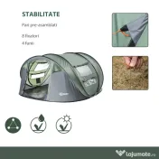 Outsunny Cort de Camping Pop Up pentru 2 Persoane cu 2 Uși, 4 Ferestre și Înveliș Impermeabil, 263.5x220x123 cm, Verde | Aosom Romania