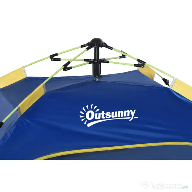 Outsunny Cort de Plajă Pop Up cu Ventilație Optimă, 2 Ferestre Perforate, Ușă cu Închidere, 220x173x120cm, Albastru și Galben | Aosom Romania
