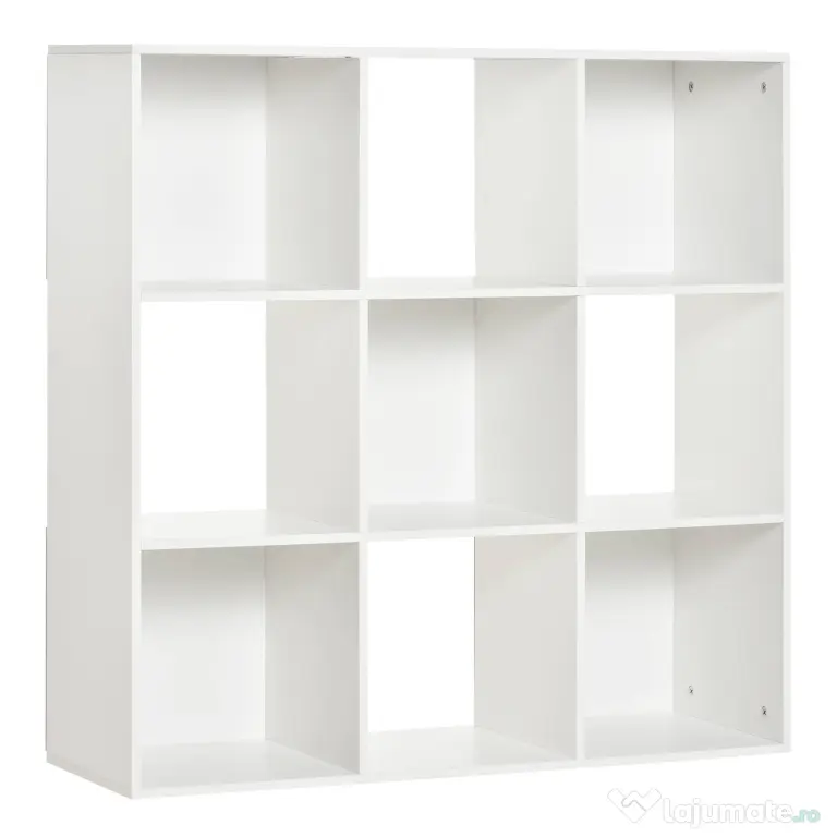 HOMCOM Bibliotecă Modulară cu 9 Compartimente Cub, Etajeră Depozitare Cărți și Jucării, Alb Mat, 91.5x29.5x91.5 cm