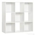 HOMCOM Bibliotecă Modulară cu 9 Compartimente Cub, Etajeră Depozitare Cărți și Jucării, Alb Mat, 91.5x29.5x91.5 cm