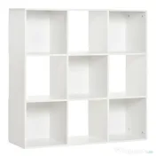 HOMCOM Bibliotecă Modulară cu 9 Compartimente Cub, Etajeră Depozitare Cărți și Jucării, Alb Mat, 91.5x29.5x91.5 cm 