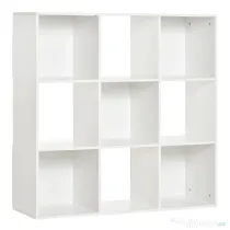 HOMCOM Bibliotecă Modulară cu 9 Compartimente Cub, Etajeră Depozitare Cărți și Jucării, Alb Mat, 91.5x29.5x91.5 cm