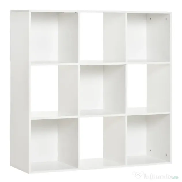 HOMCOM Bibliotecă Modulară cu 9 Compartimente Cub, Etajeră Depozitare Cărți și Jucării, Alb Mat, 91.5x29.5x91.5 cm
