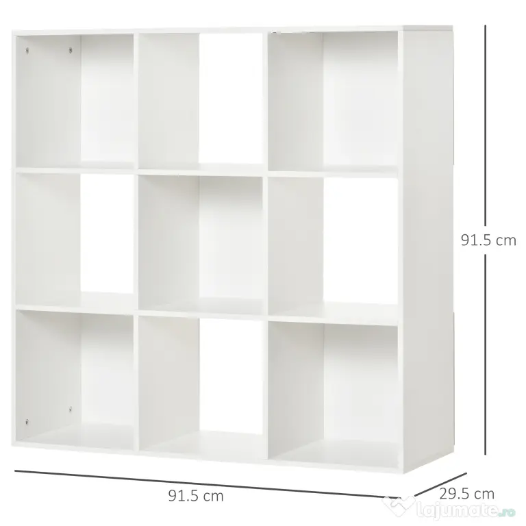 HOMCOM Bibliotecă Modulară cu 9 Compartimente Cub, Etajeră Depozitare Cărți și Jucării, Alb Mat, 91.5x29.5x91.5 cm