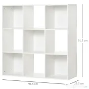 HOMCOM Bibliotecă Modulară cu 9 Compartimente Cub, Etajeră Depozitare Cărți și Jucării, Alb Mat, 91.5x29.5x91.5 cm 