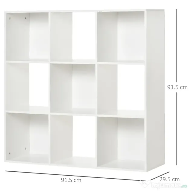 HOMCOM Bibliotecă Modulară cu 9 Compartimente Cub, Etajeră Depozitare Cărți și Jucării, Alb Mat, 91.5x29.5x91.5 cm