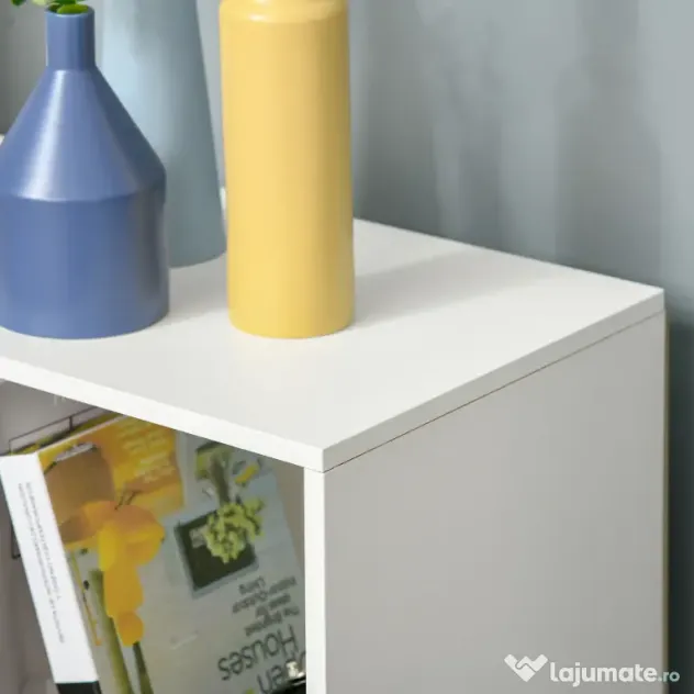 HOMCOM Bibliotecă Modulară cu 9 Compartimente Cub, Etajeră Depozitare Cărți și Jucării, Alb Mat, 91.5x29.5x91.5 cm