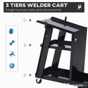 Durhand Carucior de Atelier 3 Rafturi cu Roti – Negru 