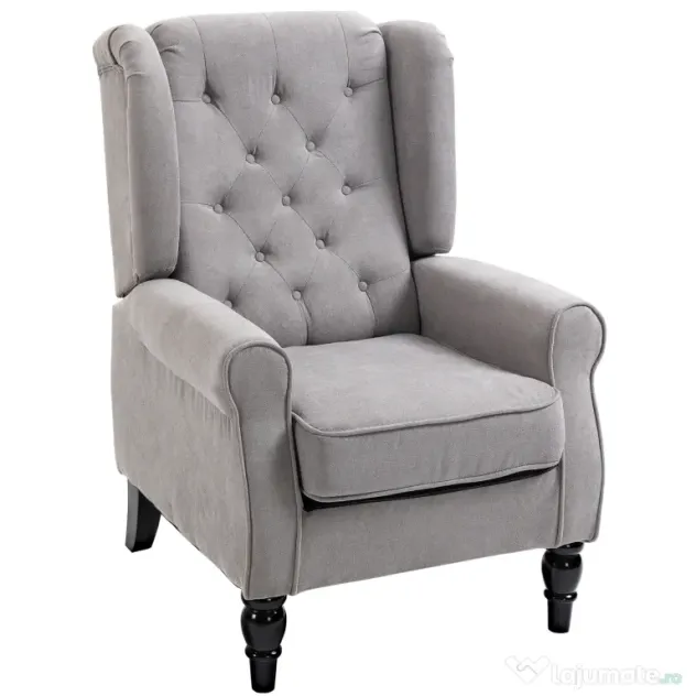 HOMCOM Fotoliu Chesterfield Gri, Confortabil, Comod și Spațiu Generos pentru Living, 74x86x102 cm | Aosom Romania
