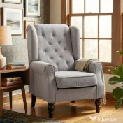 Homcom Fotoliu Chesterfield in Tesatura Detasabila cu Sezuta Ampla Gri 74 x 86 102 cm 
