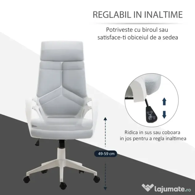 HomCom Scaun Ergonomic de Birou cu Spătar Înalt Reglabil 63x63x117-127cm Negru | Aosom Romania