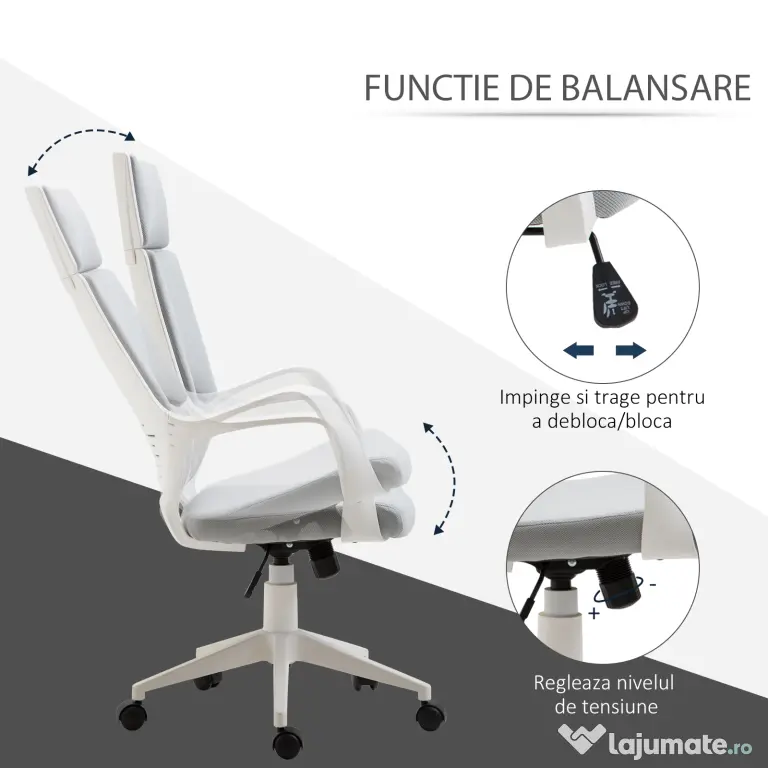 HomCom Scaun Ergonomic de Birou cu Spătar Înalt Reglabil 63x63x117-127cm Negru | Aosom Romania