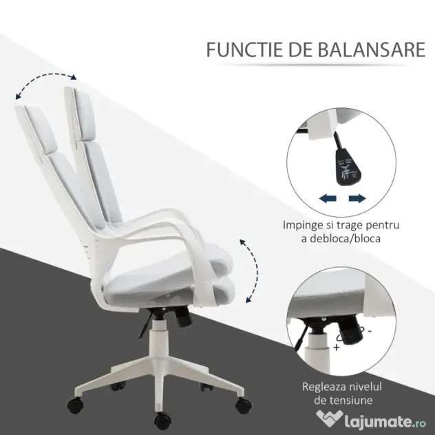 HomCom Scaun Ergonomic de Birou cu Spătar Înalt Reglabil 63x63x117-127cm Negru | Aosom Romania