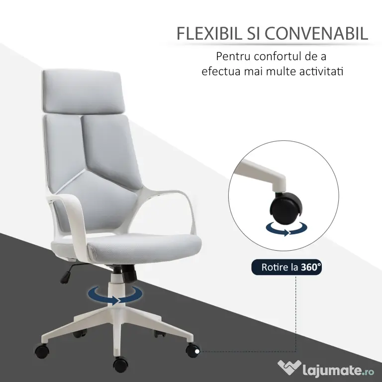 HomCom Scaun Ergonomic de Birou cu Spătar Înalt Reglabil 63x63x117-127cm Negru | Aosom Romania