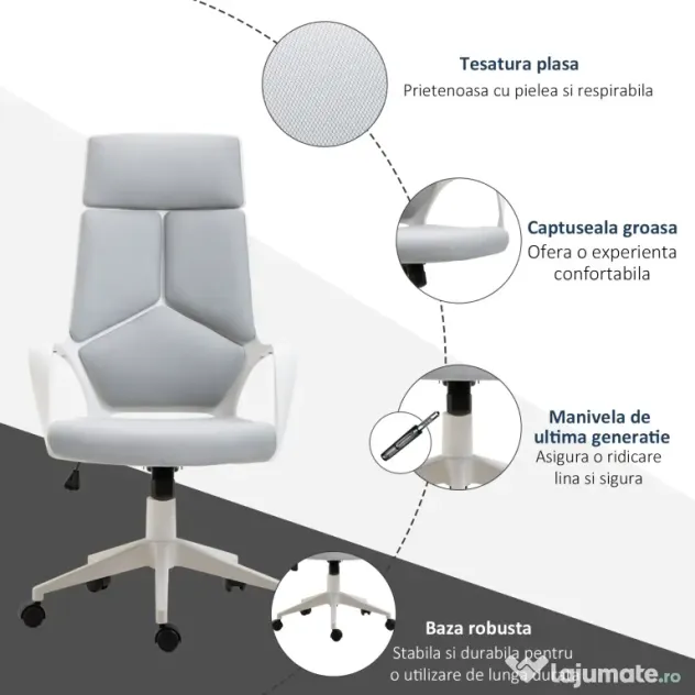 HomCom Scaun Ergonomic de Birou cu Spătar Înalt Reglabil 63x63x117-127cm Negru | Aosom Romania