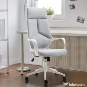 HOMCOM Scaun Ergonomic de Birou, Fotoliu Directorial din Mesh Respirabil cu Tetieră și Suport Lombar, Pivotant, Gri 