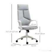 HOMCOM Scaun Ergonomic de Birou, Fotoliu Directorial din Mesh Respirabil cu Tetieră și Suport Lombar, Pivotant, Gri 