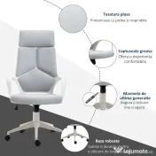 HOMCOM Scaun Ergonomic de Birou, Fotoliu Directorial din Mesh Respirabil cu Tetieră și Suport Lombar, Pivotant, Gri 