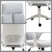 HOMCOM Scaun Ergonomic de Birou, Fotoliu Directorial din Mesh Respirabil cu Tetieră și Suport Lombar, Pivotant, Gri 