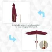 Umbrela din lemn Outsunny, bordo 2x3m  | Aosom Romania 