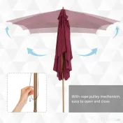 Umbrela din lemn Outsunny, bordo 2x3m  | Aosom Romania 