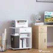 Vinsetto Dulap pentru Imprimantă din Lemn cu 4 Roți, Raft Reglabil și Suport pentru CPU, Alb