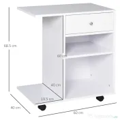 Vinsetto Dulap pentru Imprimantă din Lemn cu 4 Roți, Raft Reglabil și Suport pentru CPU, Alb