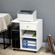 Vinsetto Dulap pentru Imprimantă din Lemn cu 4 Roți, Raft Reglabil și Suport pentru CPU, Alb