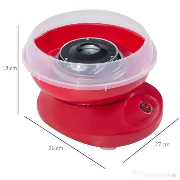 HOMCOM Aparat pentru Vată de Zahăr 450W din PP, Inox și Aluminiu 27x26x18 Roșu