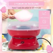 HOMCOM Aparat pentru Vată de Zahăr 450W din PP, Inox și Aluminiu 27x26x18 Roșu 