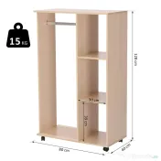 HOMCOM dulap deschis cu cuier si 3 rafturi, 80 x 40 x 128 cm 