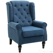 HOMCOM Fotoliu pentru Living în Stil Francez cu Șezut Confortabil și Perne, Catifea, 74x86x102 cm, Albastru