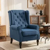 HOMCOM Fotoliu pentru Living în Stil Francez cu Șezut Confortabil și Perne, Catifea, 74x86x102 cm, Albastru