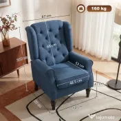 HOMCOM Fotoliu pentru Living în Stil Francez cu Șezut Confortabil și Perne, Catifea, 74x86x102 cm, Albastru