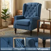 HOMCOM Fotoliu pentru Living în Stil Francez cu Șezut Confortabil și Perne, Catifea, 74x86x102 cm, Albastru