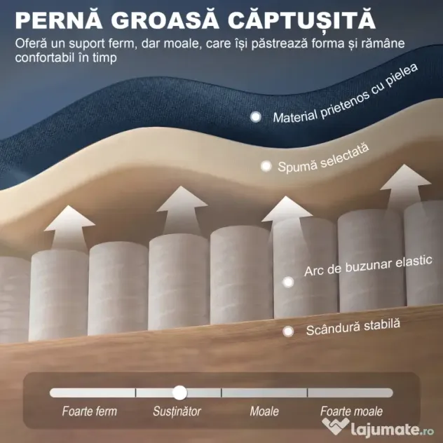 HOMCOM Scaun Decorativ Capitonat cu Spatar Inalt, Cotiere Rotunjite Captusite și Sezut cu Captuseala Groasa, Albastru | Aosom Romania