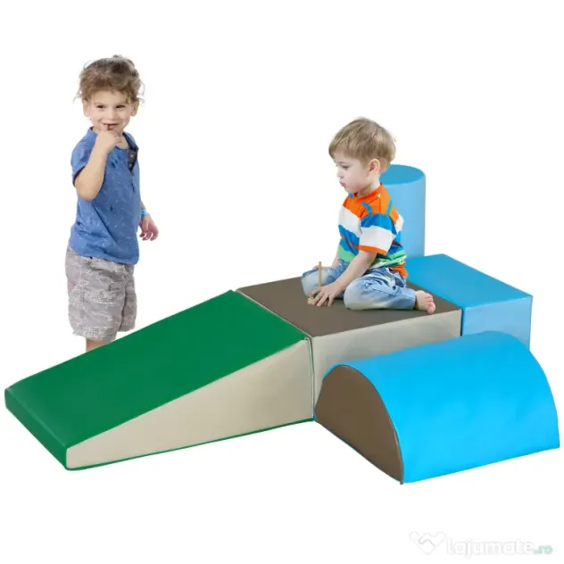 HOMCOM Joc de Constructie pentru Copii 1-3 Ani din Piele PU și Umplutură EPE, 40.6x40.6x20.3 cm, Multicolor | Aosom Romania